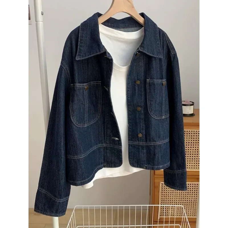 Manteau de finition en Denim pour femmes, rétro, Simple, confortable, ample, Design décontracté, mode avancée, doux, Niche, polyvalent, slim, printemps automne