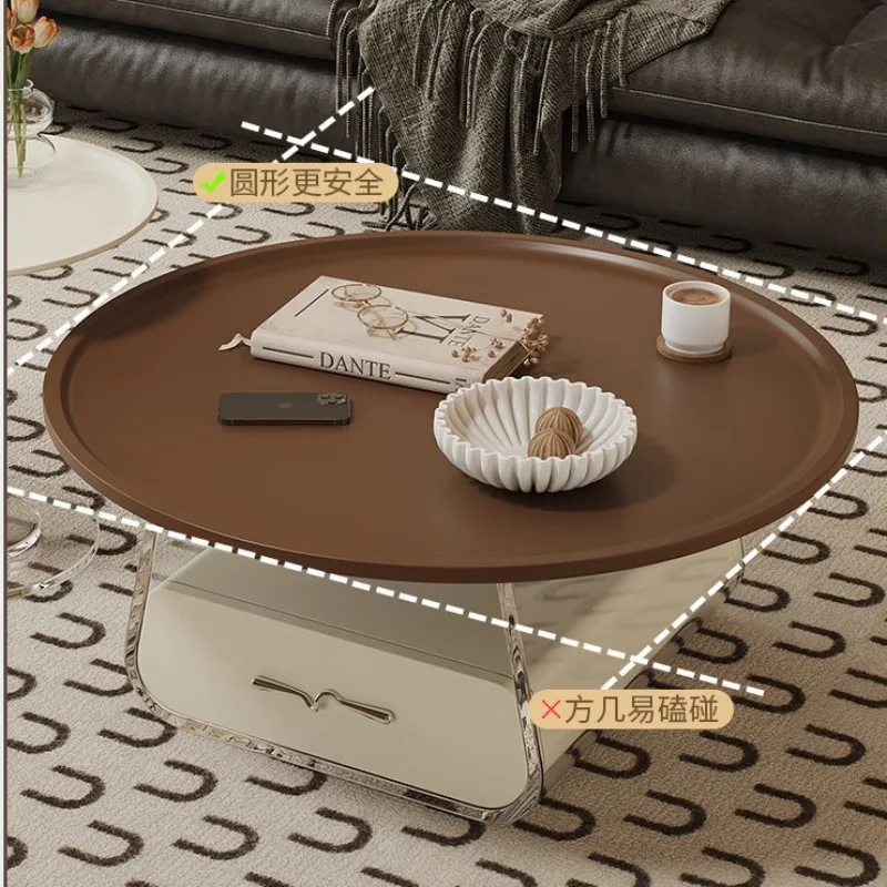 new French cream acrylic coffee table living room home simple Internet celebrity round small coffee