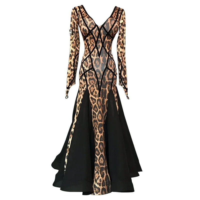 

Professional Ballroom Dance Competition Dress Women Leopard Modern Tango Performance Wear Prom Waltz Dancing Dresses DL11357