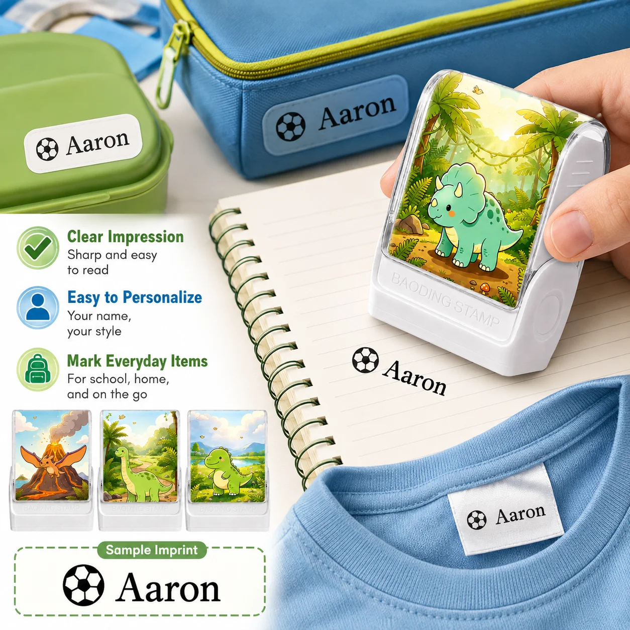 Custom Dinosaur Name Stamp for Kids, Personalized Self-Inking Name Seal, Custom Name Stamp for Clothing School Uniform Book Tag view 4