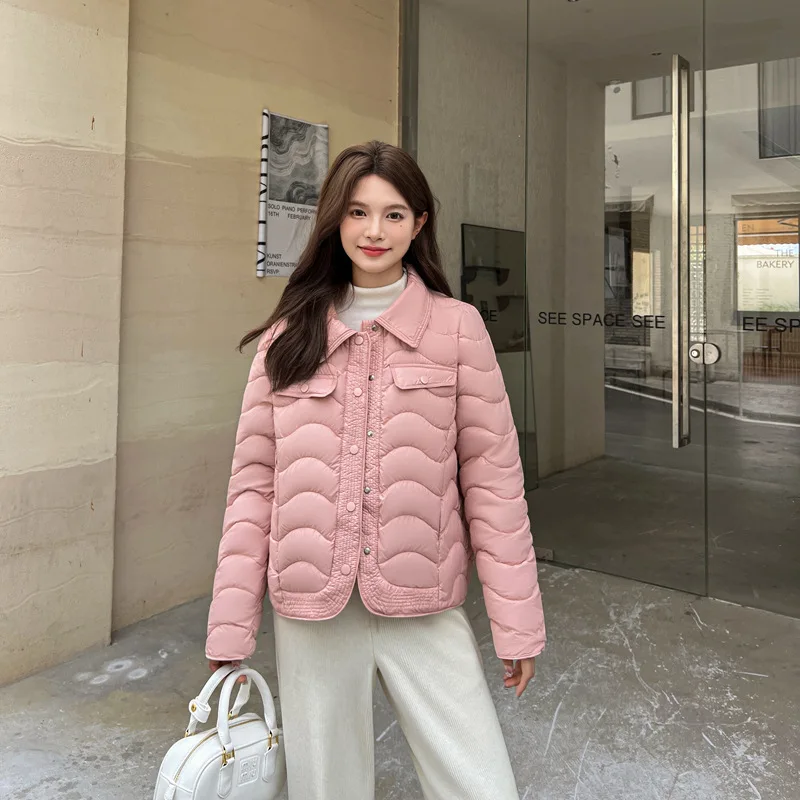 

Trend Lapel Quilting Cotton-padded Jacket Autumn Winter Light and Thin Jacket Single-breasted Coat Warm Short Tops Long Sleeves