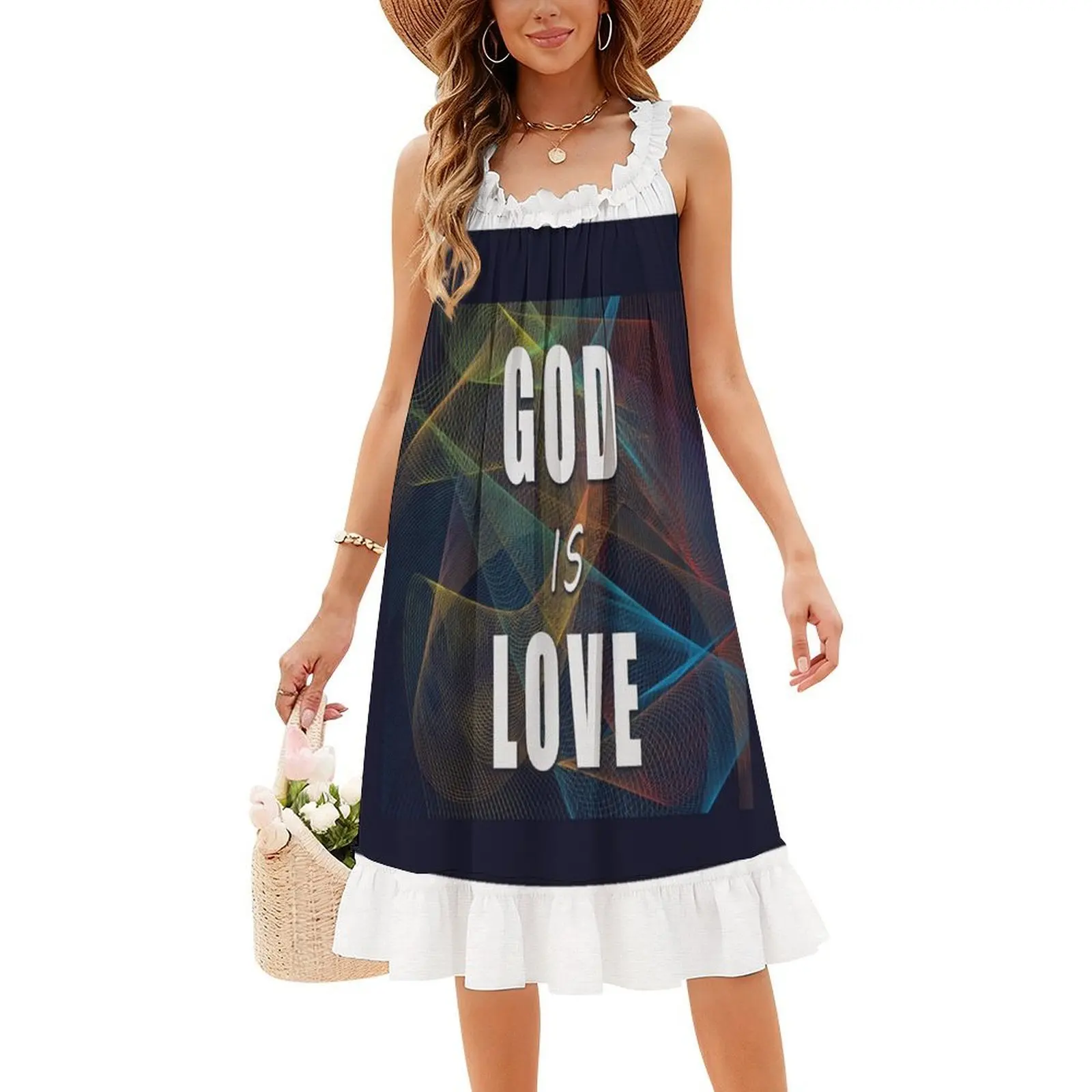فستان بوهيمي بدون أكمام "حب الله لانهائي ونقي" للنساء مطبوع عليه فساتين حفلات الشاطئ آلهة الحب الإيمان الفن الروحي #4