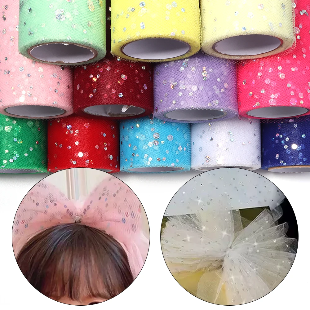 10Yards/Roll 15cm Glitter Sequin Tulle Organza Lace Ribbon Crafts Tutu Fabric DIY Wedding Party Bridal Veil Decoration Supplies