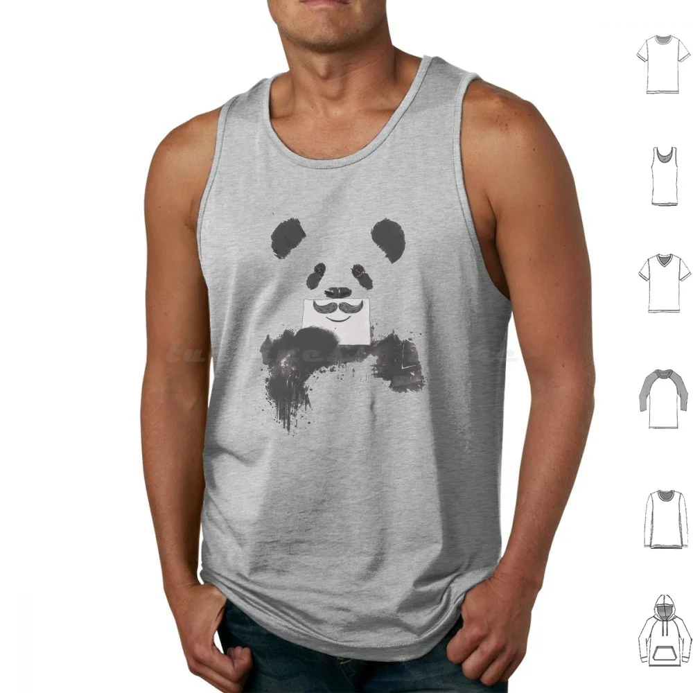 Funny Panda Tank Tops Vest Sleeveless Panda Animal Humor Funny Moustache Black And White Balazs Solti Illustration