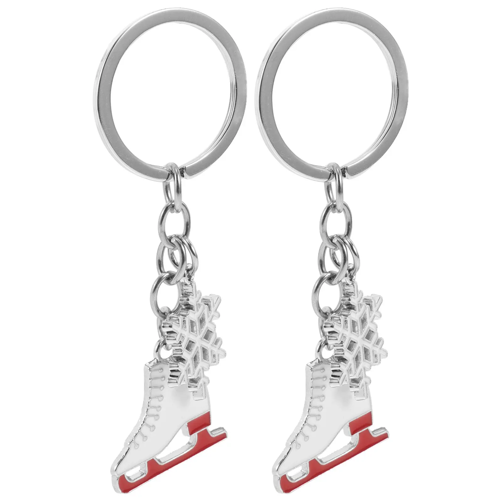 2Pcs Adorable Ice Skating Shoe Keychain with Snowflake Design Winter Sports Charm for Keys Bag Backpack Purse Decor Ice Skate