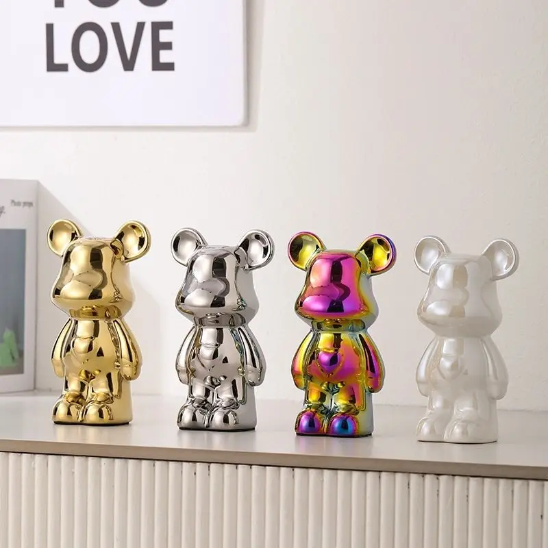 European Electroplating Ceramic Bear Doll Animal Ornaments Home Desktop Decoration Living Room Decoration Decorative Figurines