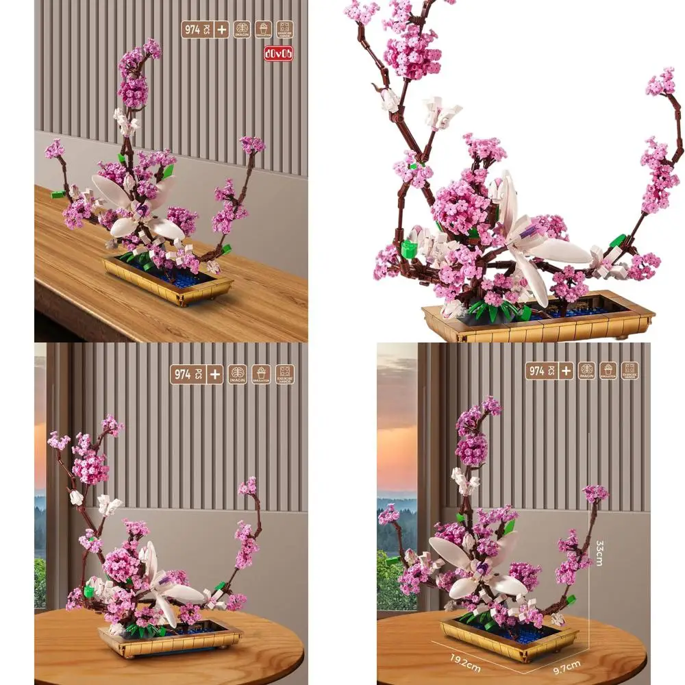 Juego de bloques de construcción de bonsái lila, modelo de ramo de flores de 974 piezas para adultos, regalo ideal para decoración del hogar o la oficina