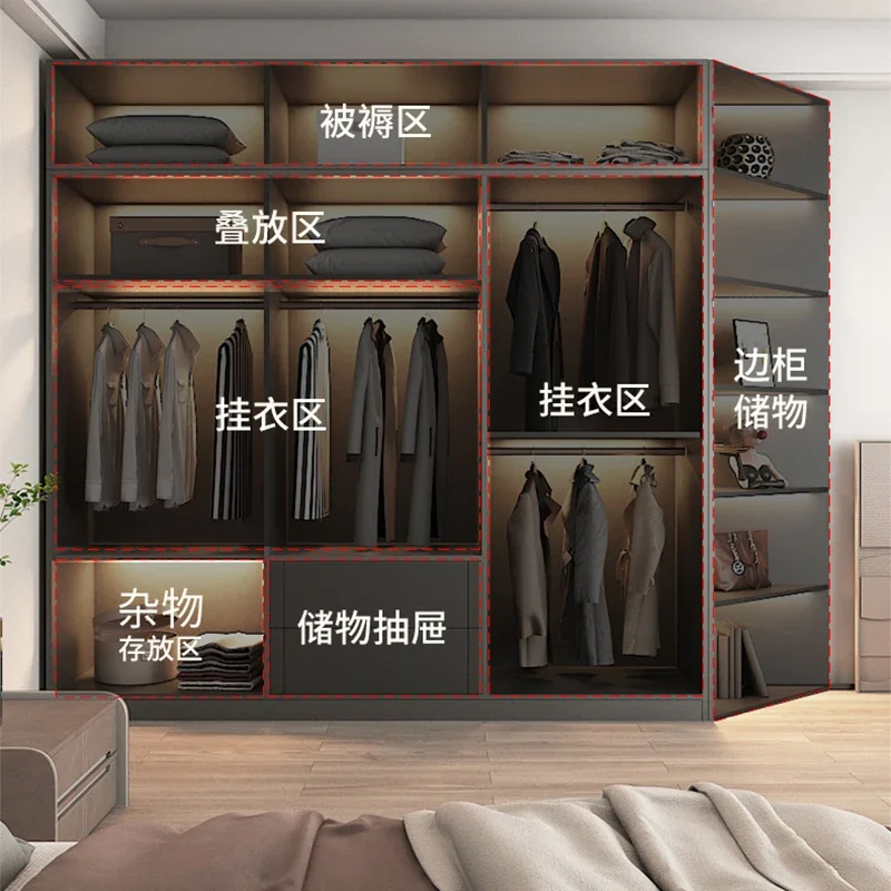 Household Bedroom Storage Sliding Door Storage Triangle Glass Cabinet Combination