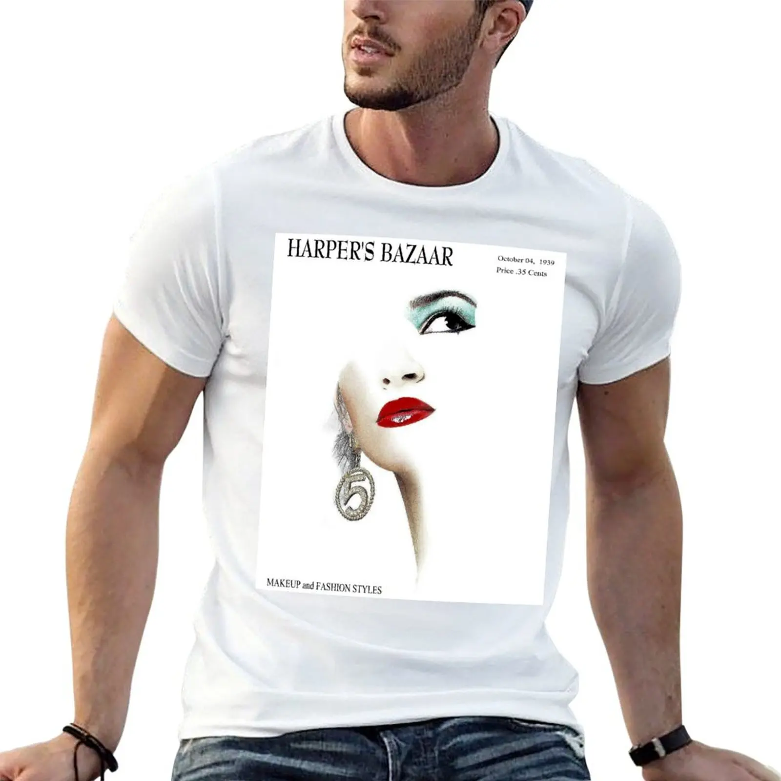 HARPERS BAZAAR: Camiseta vintage con estampado publicitario de revista de maquillaje de 1939, camiseta de lujo para hombre