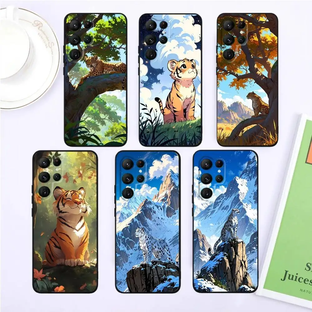 

Tigers and Leopards Phone Case For Samsung S25,S24,S23,22,21,Ultra,Pro,S10,S30Plus,20lite Black Cover