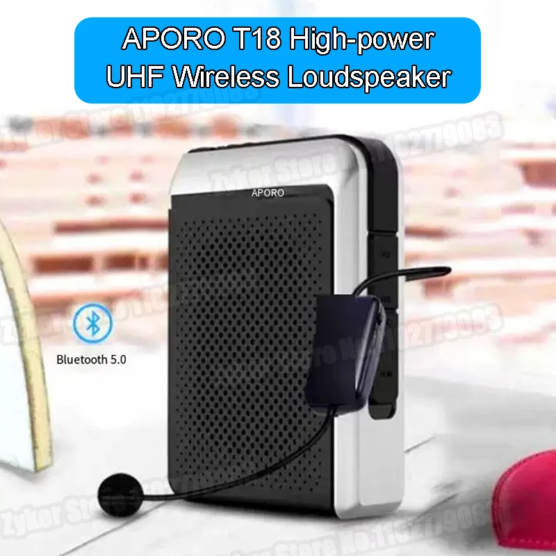 APORO T18 Professional Loudspeaker UHF Wireless Microphone Bluetooth Speaker s Teacher School Tour Guide Yoga FM Radio Megaphone