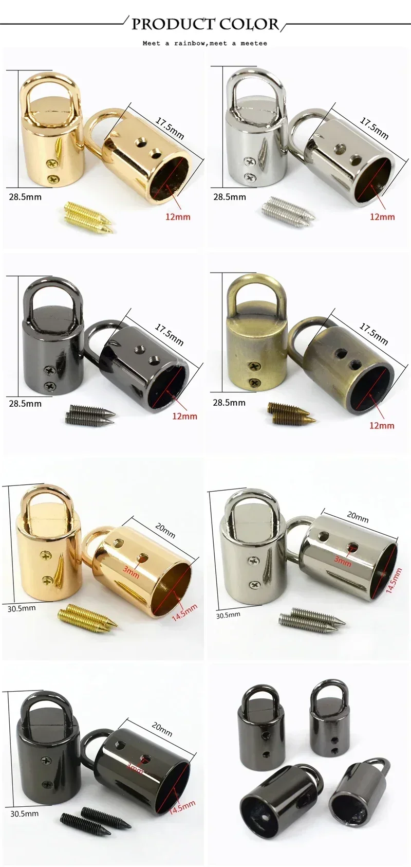 10/20Pcs 11/14mm Metal Buckles Bag Strap End Stopper Buckle Tassel Cap Clasp for Bags Handle Cord Lock Hanging DIY Accessories