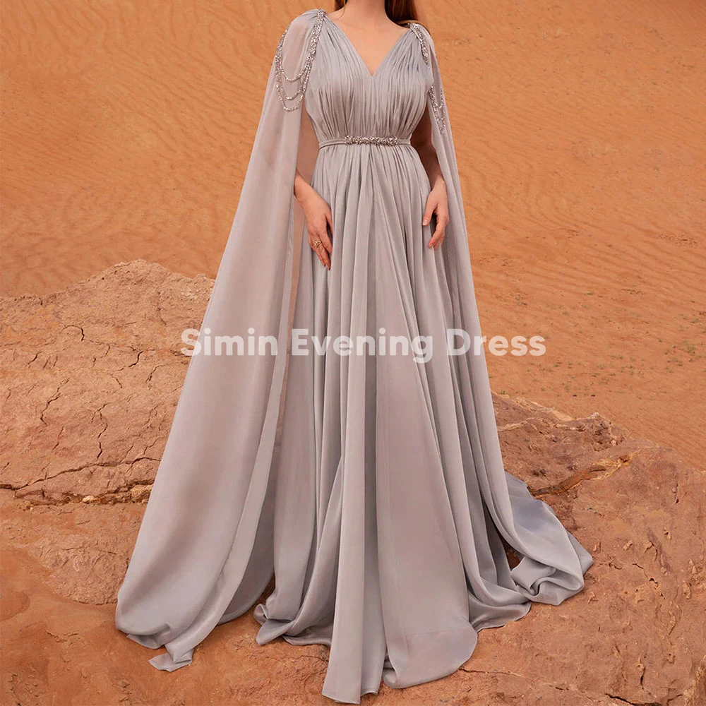 

Simin Women's Customized Chiffon V-Neck Beaded Luxury Evening Dresses With Sleeveless A Line Floor-Length Elegant Dresses 2025