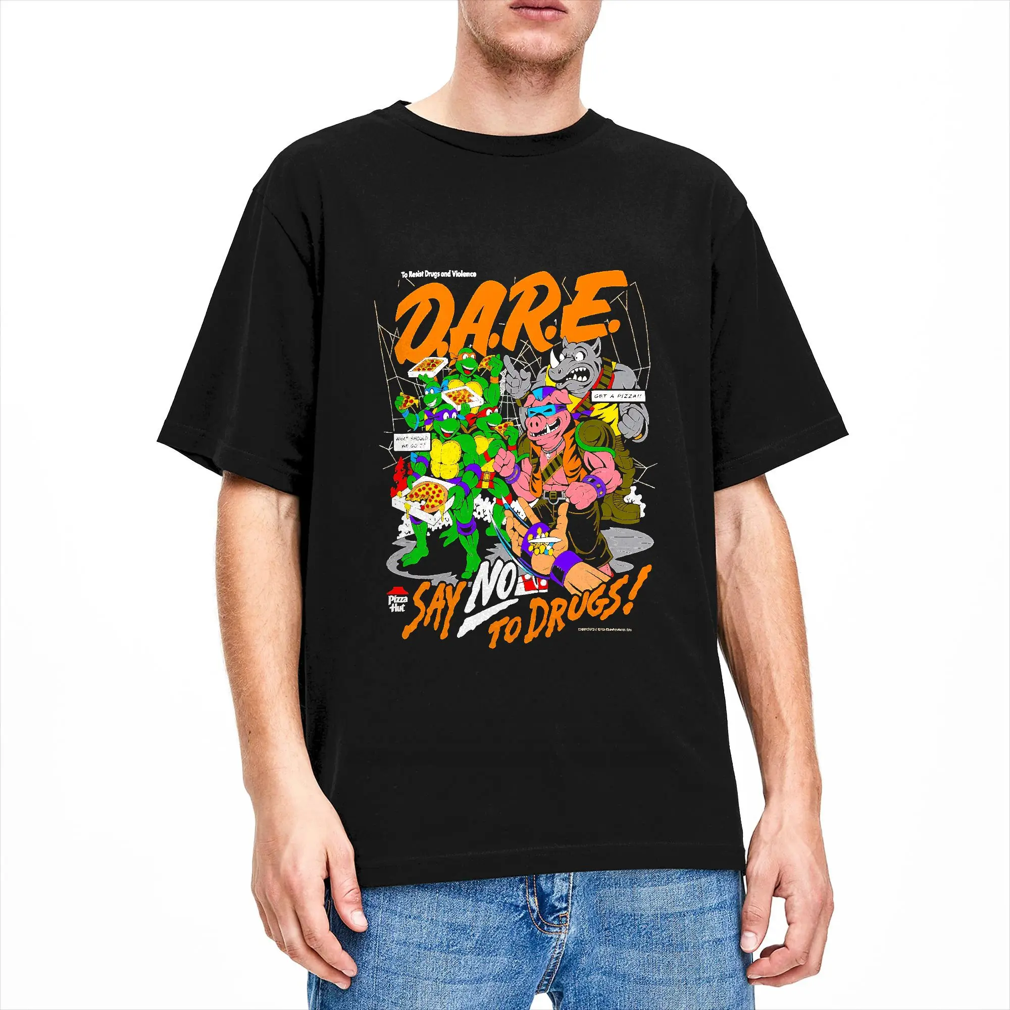 TMNT D.A.R.E. Just Say No 100 Cotton T-Shirts  Hipster Tshirt for Men's Summer Aesthetic Printed Short Sleeve Top Tees
