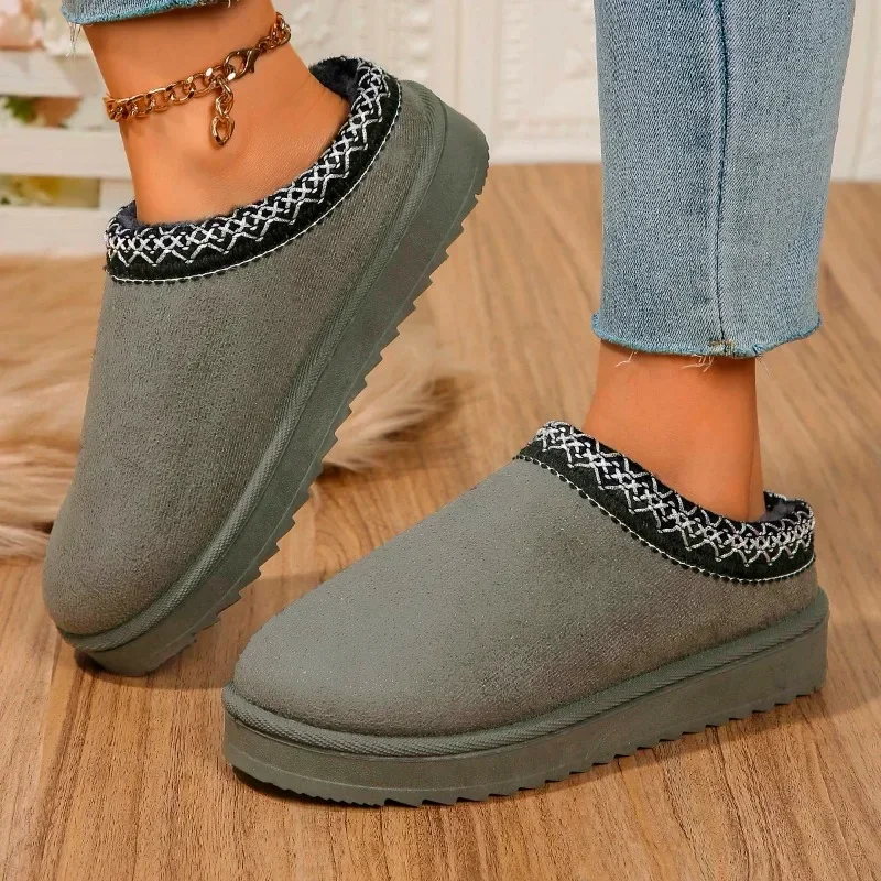 شبشب غير رسمي دافئ بإصبع مغلق للنساء ، حذاء مسطح بمقدمة مستديرة ، شبشب بقاعدة أنثوية ، مقاس كبير ، من من من من من من من من من من من من من من من من من من من من من من من من من من من من من من من الأمام ، شبشب نسائي