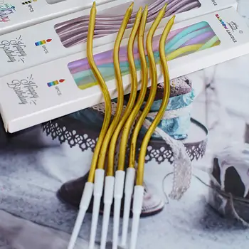 6支生日弧形蠟燭,彩色金色銀色蛋糕蠟燭,細長蠟燭,用於蛋糕裝飾 10 最佳銷售 金色蠟燭 - №10