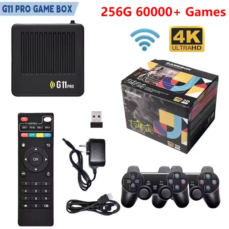 G11 Pro Game Box 4K HD TV Game Stick Video Game Console 256G Built in 60000 Retro Games Portable Game Player Wireless Gamepad