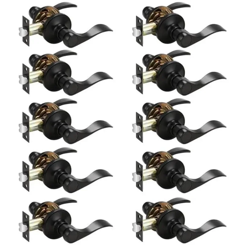 HOME.10 Pack Passage Locks Matte Black, Interior Door Handles Keyless Door Furniture Hardware for Kitchen Kids Room, Interior Lo