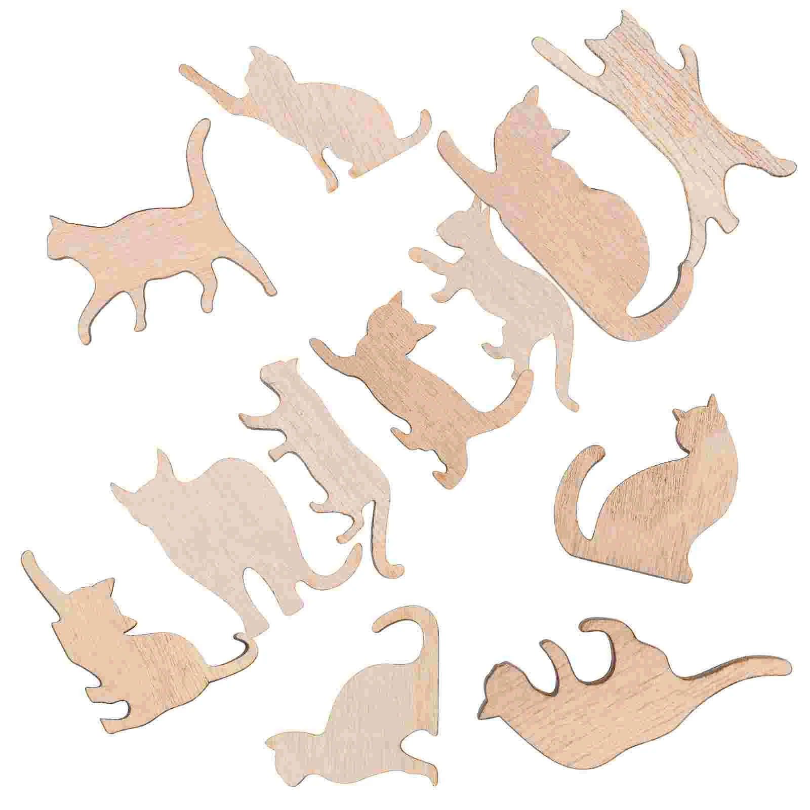 

12 Pcs Cats Shaped Wood Pieces Unfinished Wooden Cutouts Diy Painting Cat Embellishments Pendant Crafts For Graffiti Woodworking
