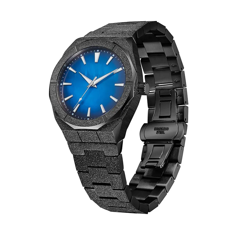 DIFFUL Matte Black Luxury Waterproof Luminous Hands Blue MOP Dial Frosted relogio masculino