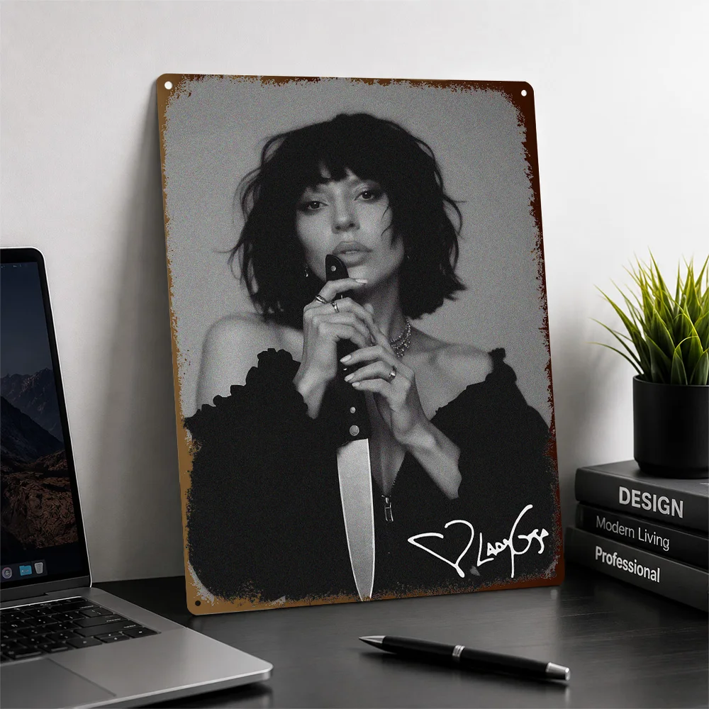 Lady Gaga Portrait Printed Poster Personalized Aluminum Metal Sign Chart Topper Style Wall Art For Creative Studio And Bedroom