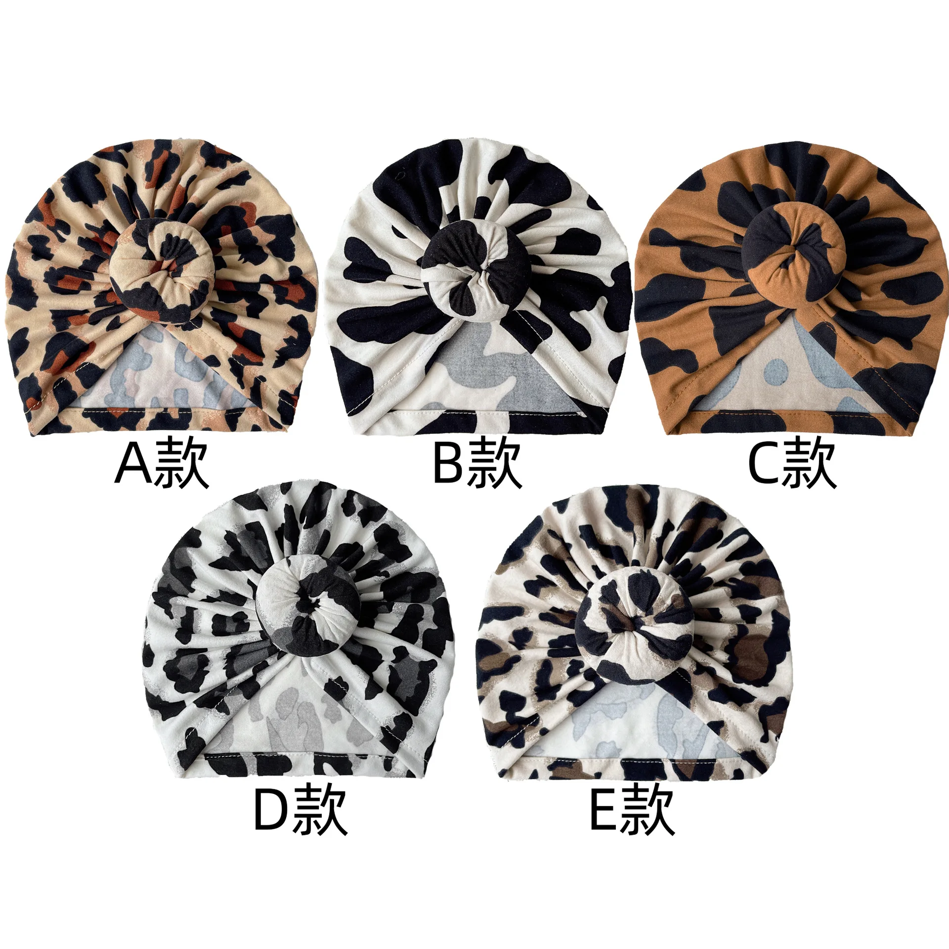 Leopard Print Baby Indian Turban Hat Cute Knot Boys Girls Cap Head Wrap Soft Cotton Newborn Infant Beanies Kids Hat Headband