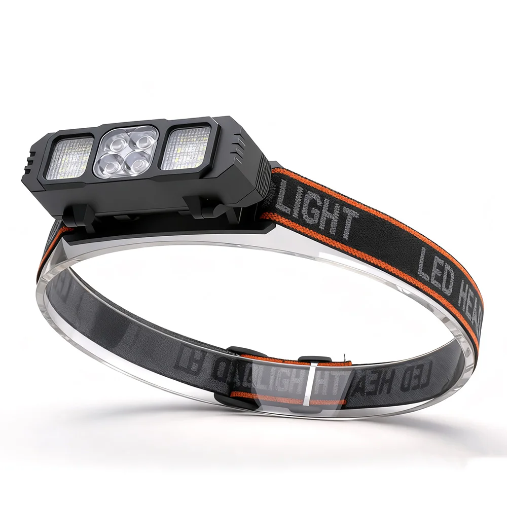 BORUiT Rechargeable LED Headlamp 400LM 18650 Headlight 7 Lighting Modes White+Red Light Built-in Battery Camping Fishing Light