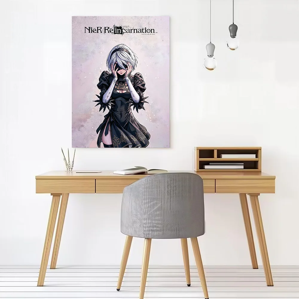 NieR Reincarnation 2B Artwork Poster Customizable Printed Canvas Painting for Pictures Wall Art Modern Home Decoration Ornaments