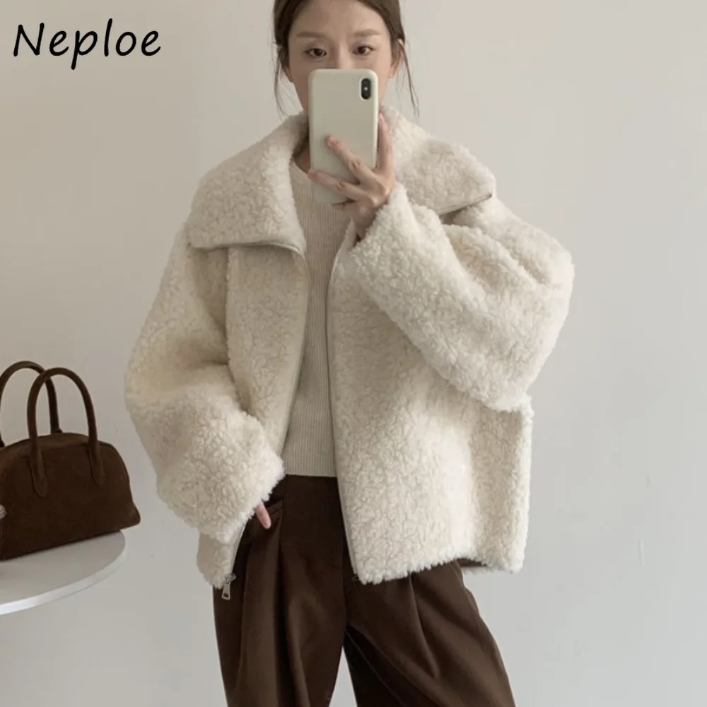 

Neploe теплые милые зимние пальто из овечьей шерсти, свободные тонкие повседневные универсальные простые женские костюмы, теплые пушистые шикарные топы в Корейском стиле меньшинств