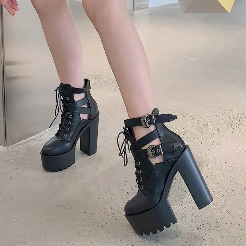 2024 Winter Fashion Pumps Platform Lace-up Buckle Zipper White Black Women\'s High Heel Ankle Boots Party Dancing Shoes