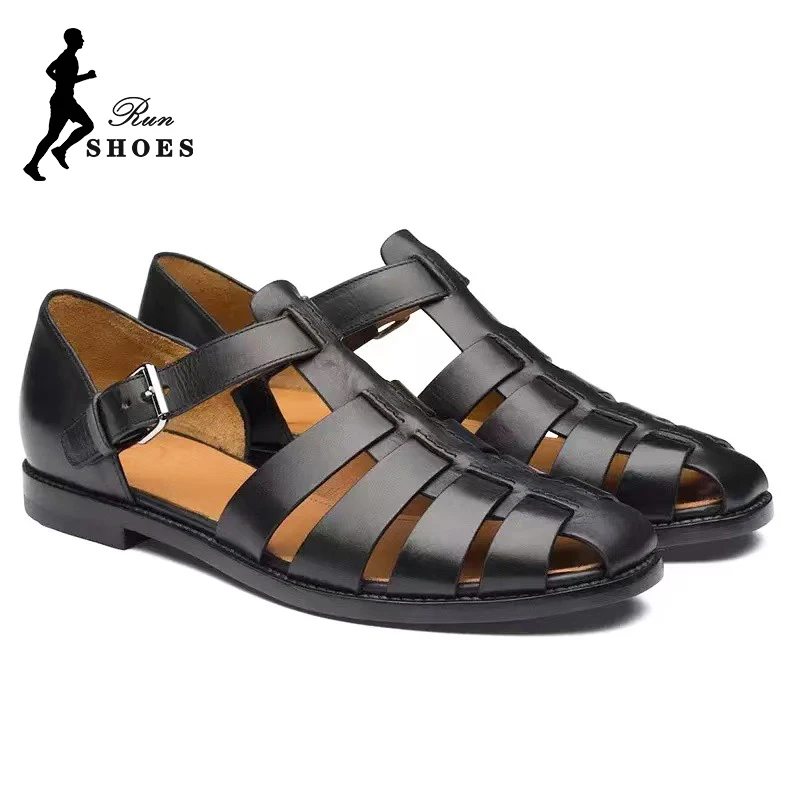 

Size 38-46 Men Breathable Beach Shoes 2025 Summer Hollow Out Closed-Toe Buckle Strap Sandals Man's Outdoor Casual Flat Footwear