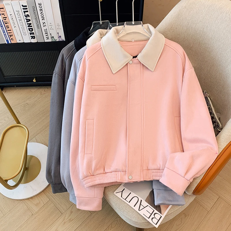 

Women Vintage Casual Jacket Autumn Winter Preppy Loose Zipper Solid Long Sleeve Coats Retro Streetwear Harajuku Hottie Outwear