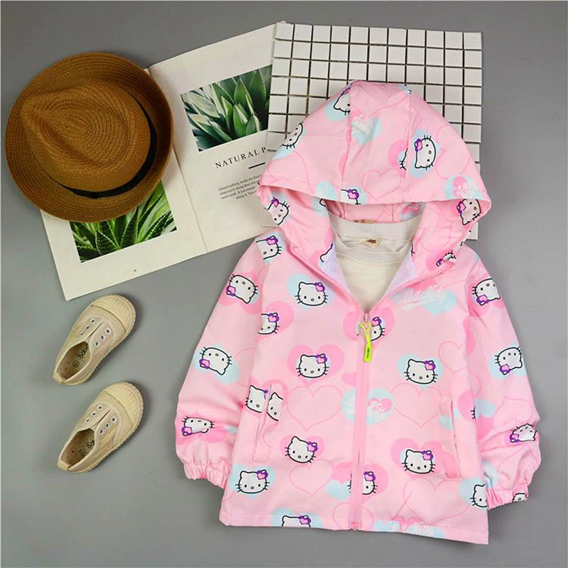 

Sanrio Hello Kitty Baby Girls Clothes Jacket Kid Hoodies Zipper Cardigan Coats Children Spring Windproof Outerwear Clothing 3-6Y