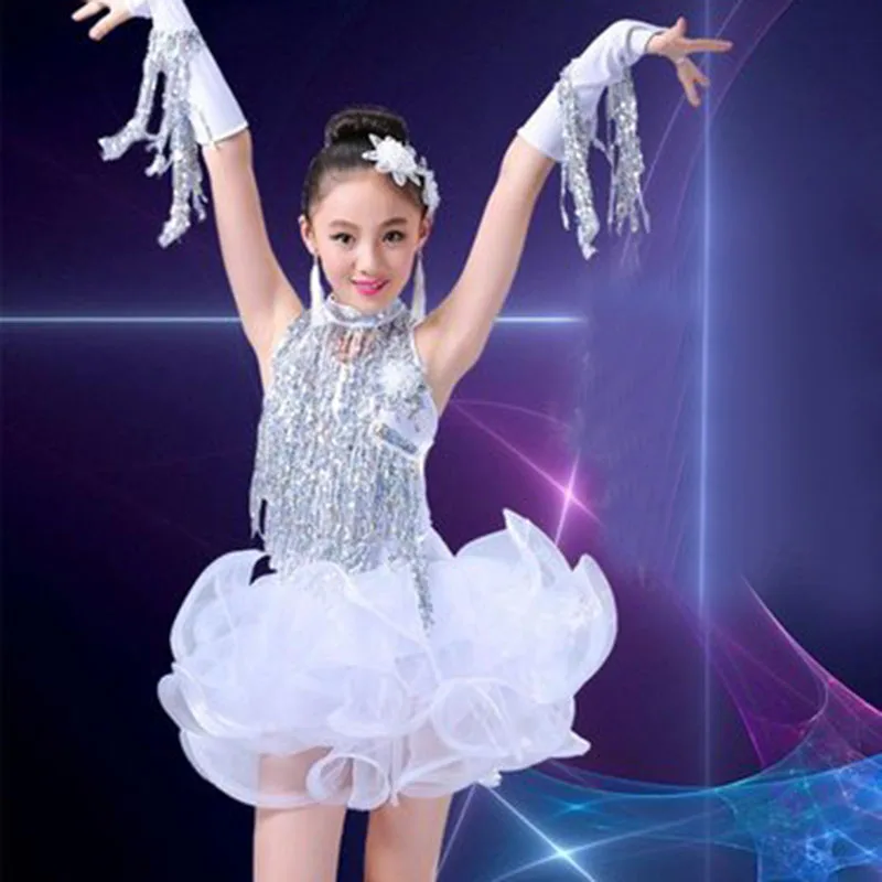 Children\'s Latin dance costume girl glitter tassel Latin dance dress performance competition costume