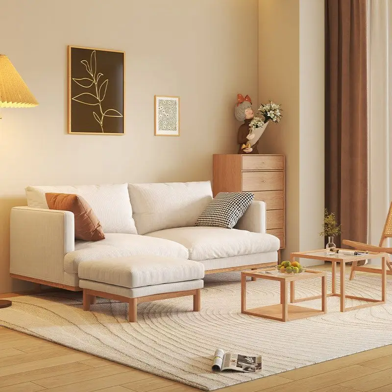 Fabric sofa small apartment living room three-person solid wood foot furniture