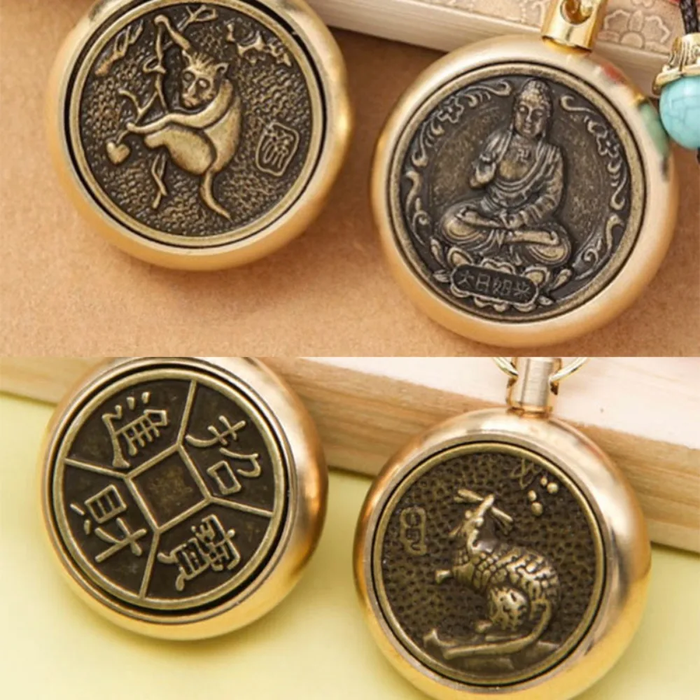 12 Chinese Zodiacs Rotating Keychain Copper Gourd Five Emperor Coins 3-piece Key Pendant