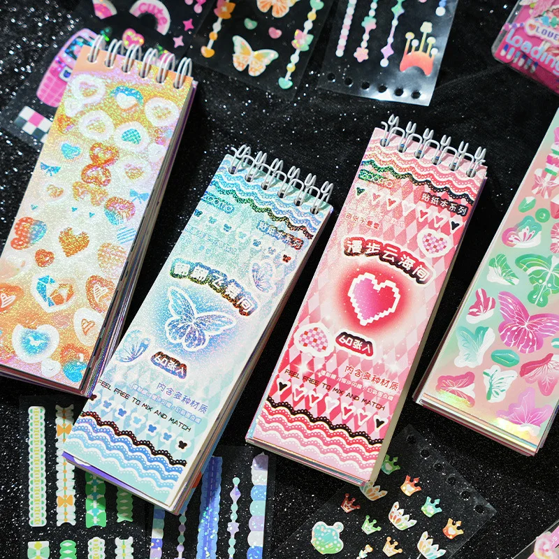 60 pcs Kawaii laser Stickers book Creativity Decorative Hand Account Diary Album Scrapbooking material