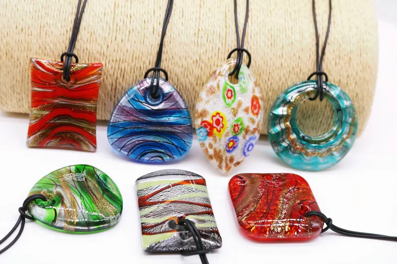 3PCS Different Shapes Glass Murano Pendant Necklace Jewelry Fashion