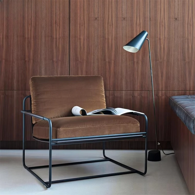 

Retro simple study chair, metal frame velvet fabric, living room leisure home single sofa chair