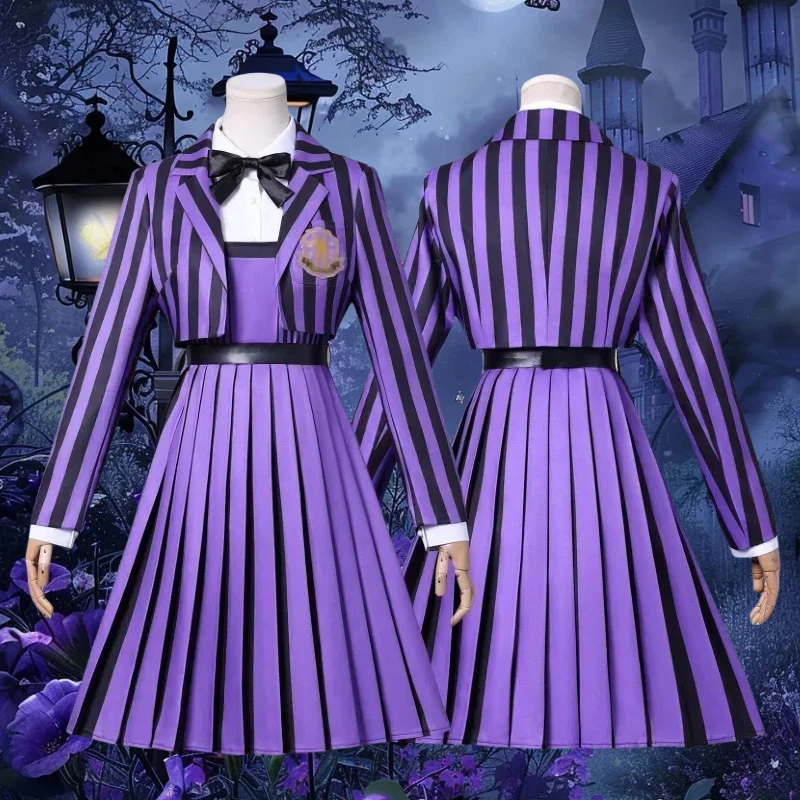 

Movie Cosplay Purple Striped Suit Costume White Shirt Dress Full Set School Uniform JK for Women Halloween Carnival Party
