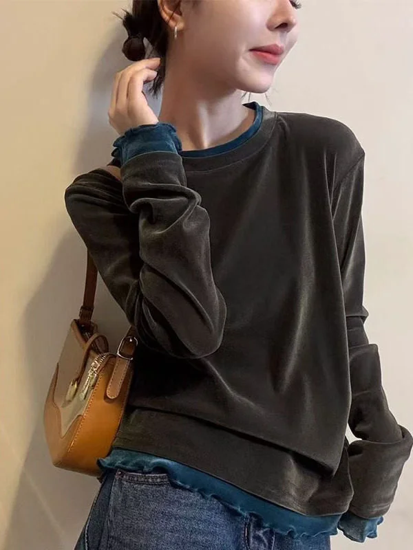 

Вельветовая женская блузка с длинным рукавом и круглым вырезом, весна 2026, в корейском стиле, универсальная, с высоким воротником, элегантный топ