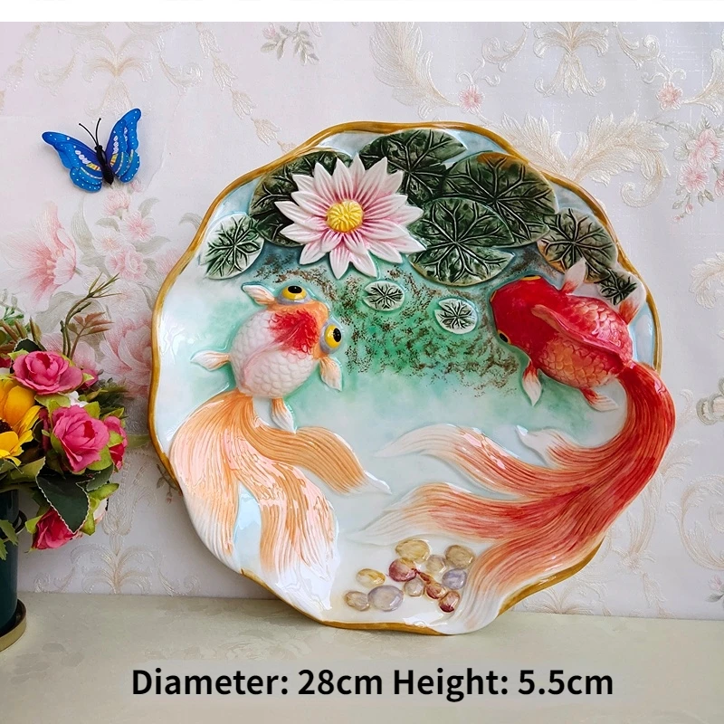 European hand painted underglaze ceramic Goldfish Coffee mug 11 inch dessert plate Dumpling household fruit