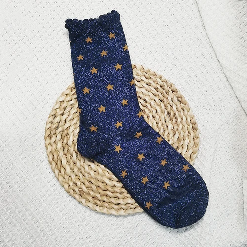 Imagen 2 del producto Calcetines con purpurina de estrella a la moda para mujer, calcetines holgados de filigrana Harajuku, calcetines de lentejuelas de seda plateadas brillantes, medias de algodón brillantes