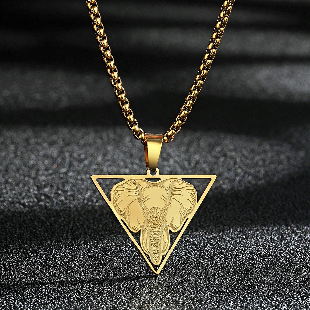 Kinitial Triangle Elephant Head Necklace For Men Women Thailand Amulet Stainless Steel Cute Animal Pendant Necklace Jewelry