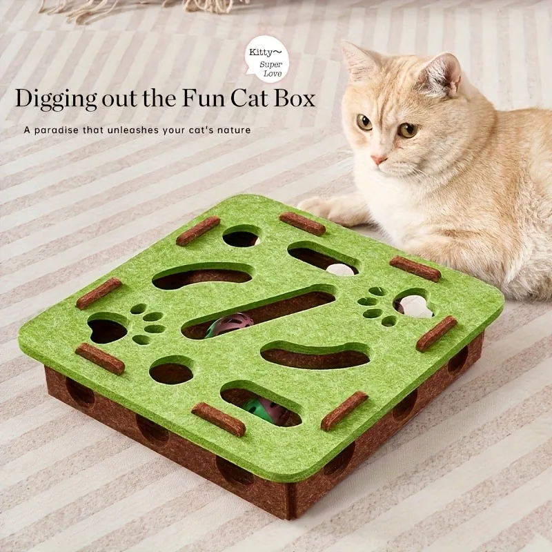 

Cat Puzzle Toy Hollowing Out Felt Box Cat Interactive Playing Toy With Bell Ball Sports Entertainment Indoor Kitten Game Toys