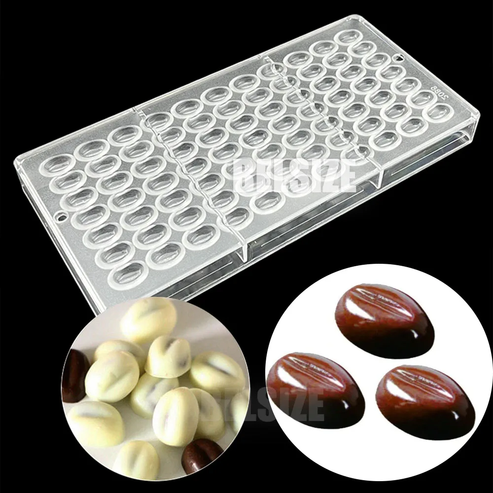 Molde de Chocolate para granos de café, utensilios de confitería profesionales de policarbonato, bonbones de granos de cacao, herramientas de pastelería para hornear