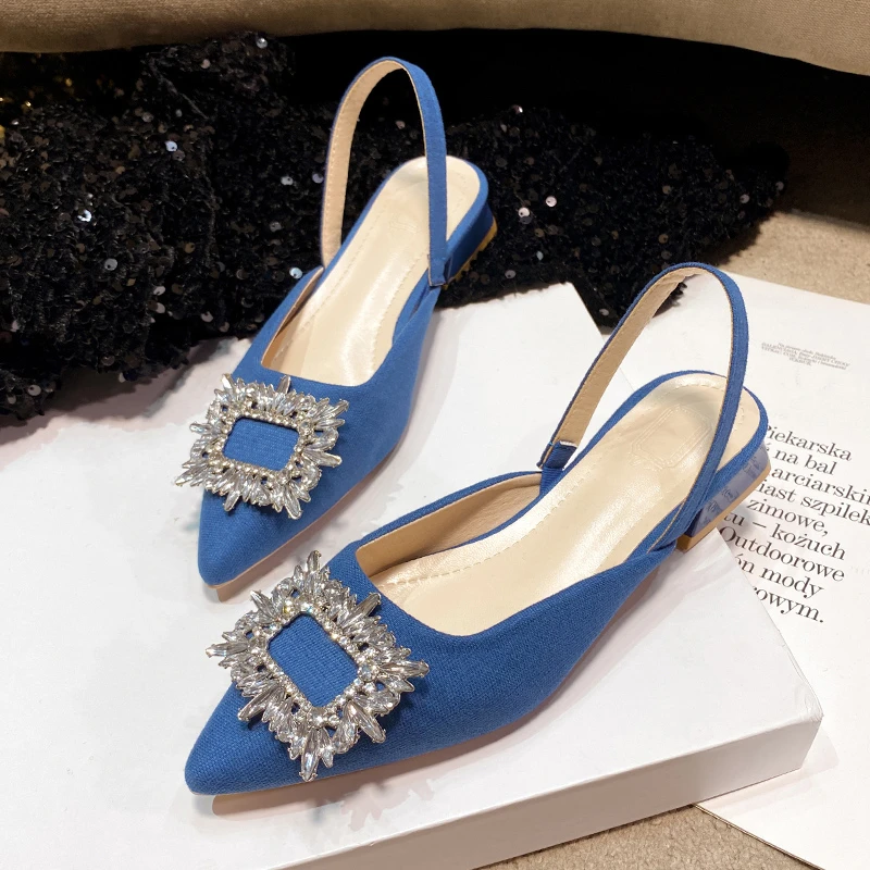 Women Pumps Luxury Crystal Slingback High Heels Summer Bride Shoes Comfortable Triangle Heeled Party Wedding Shoes