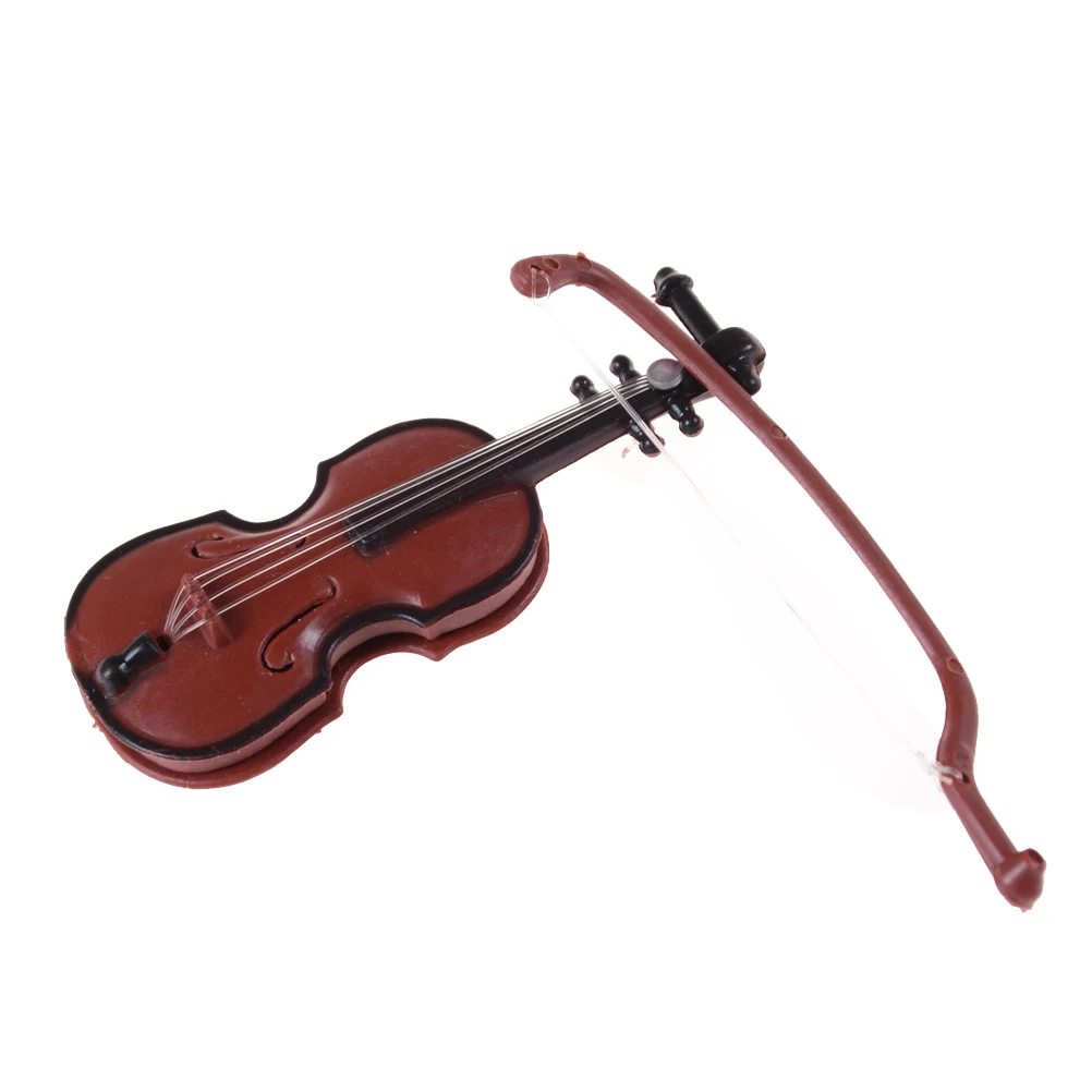 Music Instrument DIY 1/12 Dolls House Wooden Violin with Case Stand Plastic Mini Violin Dollhouse Crafts