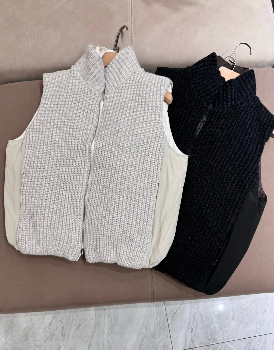 Autumn Winter B*C Women\'s Knitted Goose Down Vest Stand Collar Loose Vest Jacket Reversible
