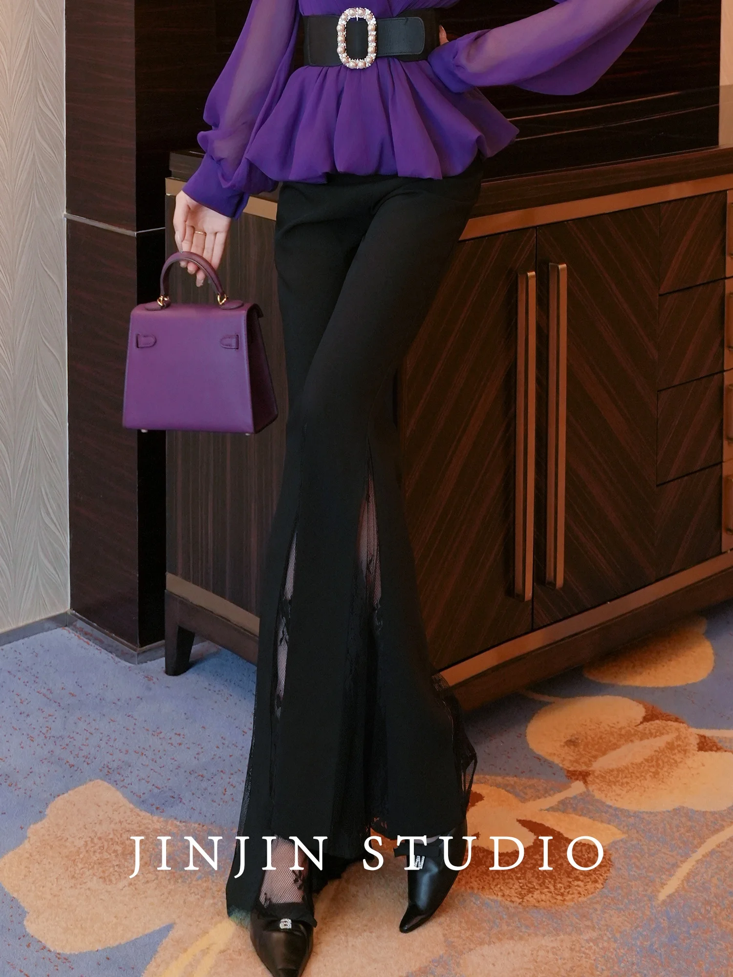 

Оригинальные брюки-клеш с высокой талией и кружевным декором, облегающие, сексуальные, длинные, для ранней осени, новинка, повседневные, для женщин